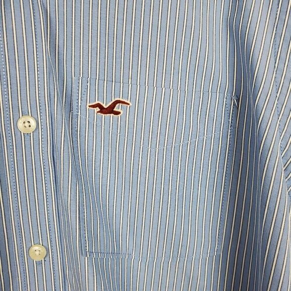 Hollister Striped Button Down Shirt Blue Large - Picture 5 of 8